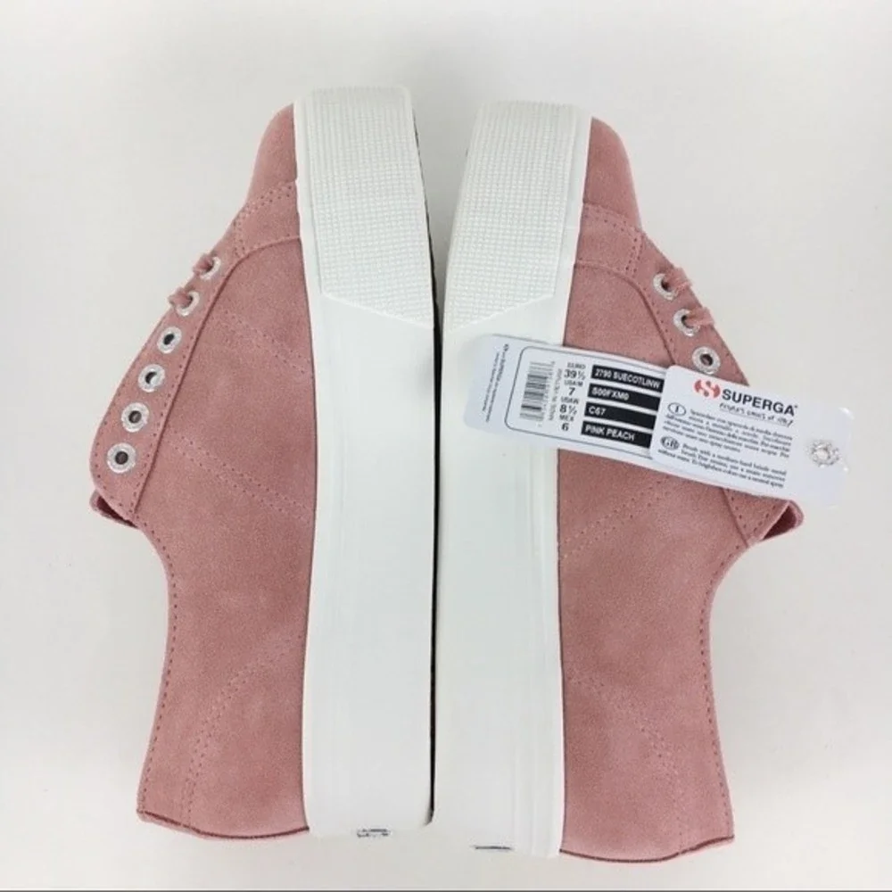 NEW Superga 2790 SUECOTLINW‎ Pink Peach Suede Leather Platform Sneakers Shoes 9